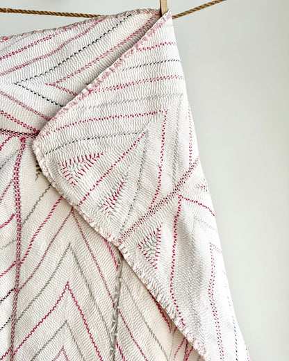 Large Antique Hand Embroidered White Nakshi Kantha From Bengal - Biggs & Hill