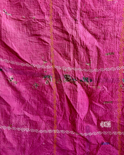 Project Kantha Quilt: Pink and Blue With Embroidery - Biggs & Hill