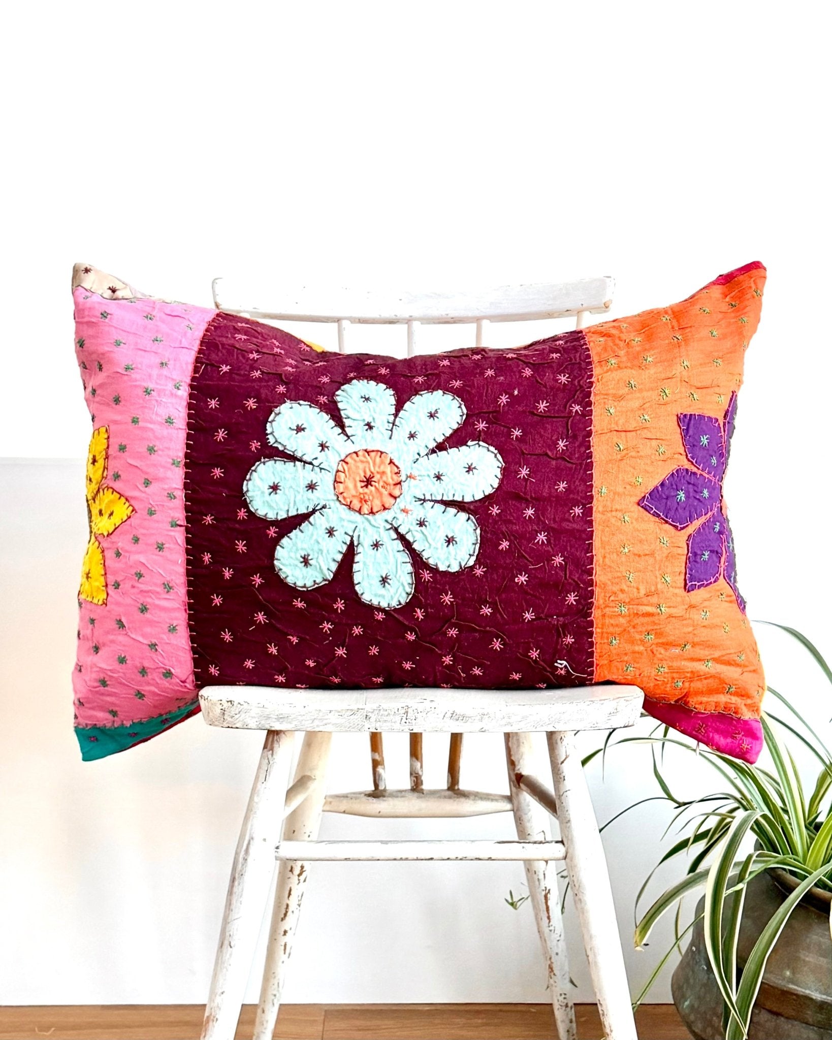 Reversible Hand Stitched Patchwork Pillow Cover 02 - Biggs & Hill