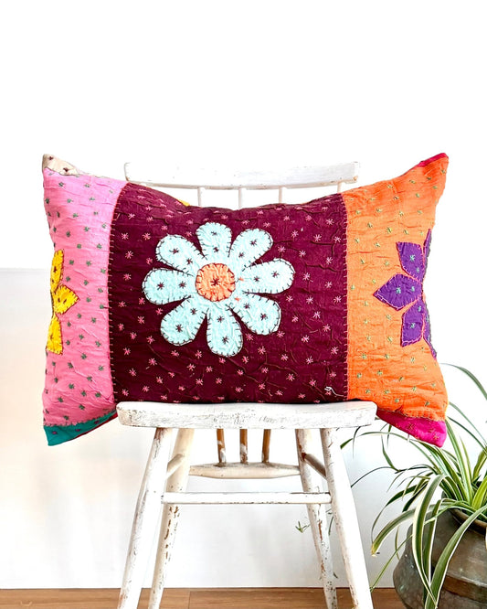 Reversible Hand Stitched Patchwork Pillow Cover 02 - Biggs & Hill
