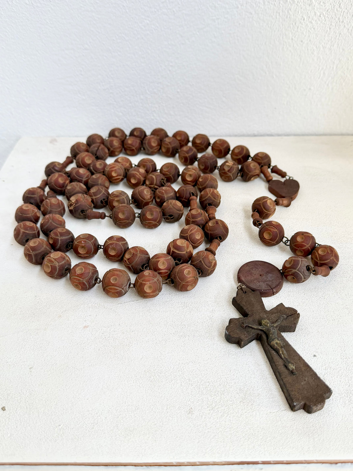 Vintage French Lourdes Rosary (Chapelet) – Wooden Pilgrimage Beads