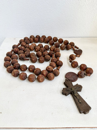 Vintage French Lourdes Rosary (Chapelet) – Wooden Pilgrimage Beads