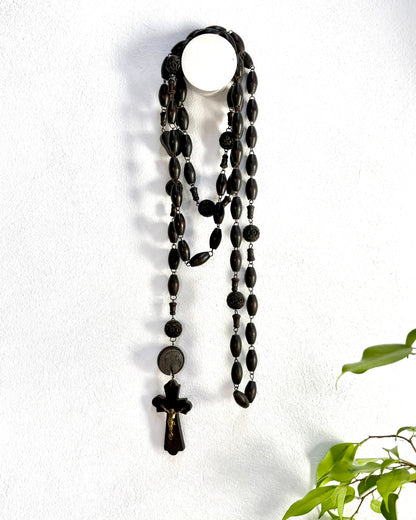 Vintage French Lourdes Ebony Rosary (Chapelet) – Wooden Pilgrimage Beads
