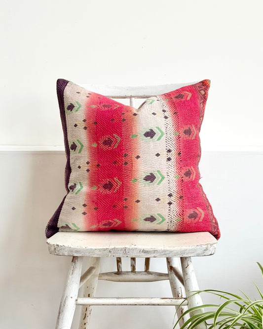 Vintage Kantha Cushion In Pink, White and Purple - 45cm Square