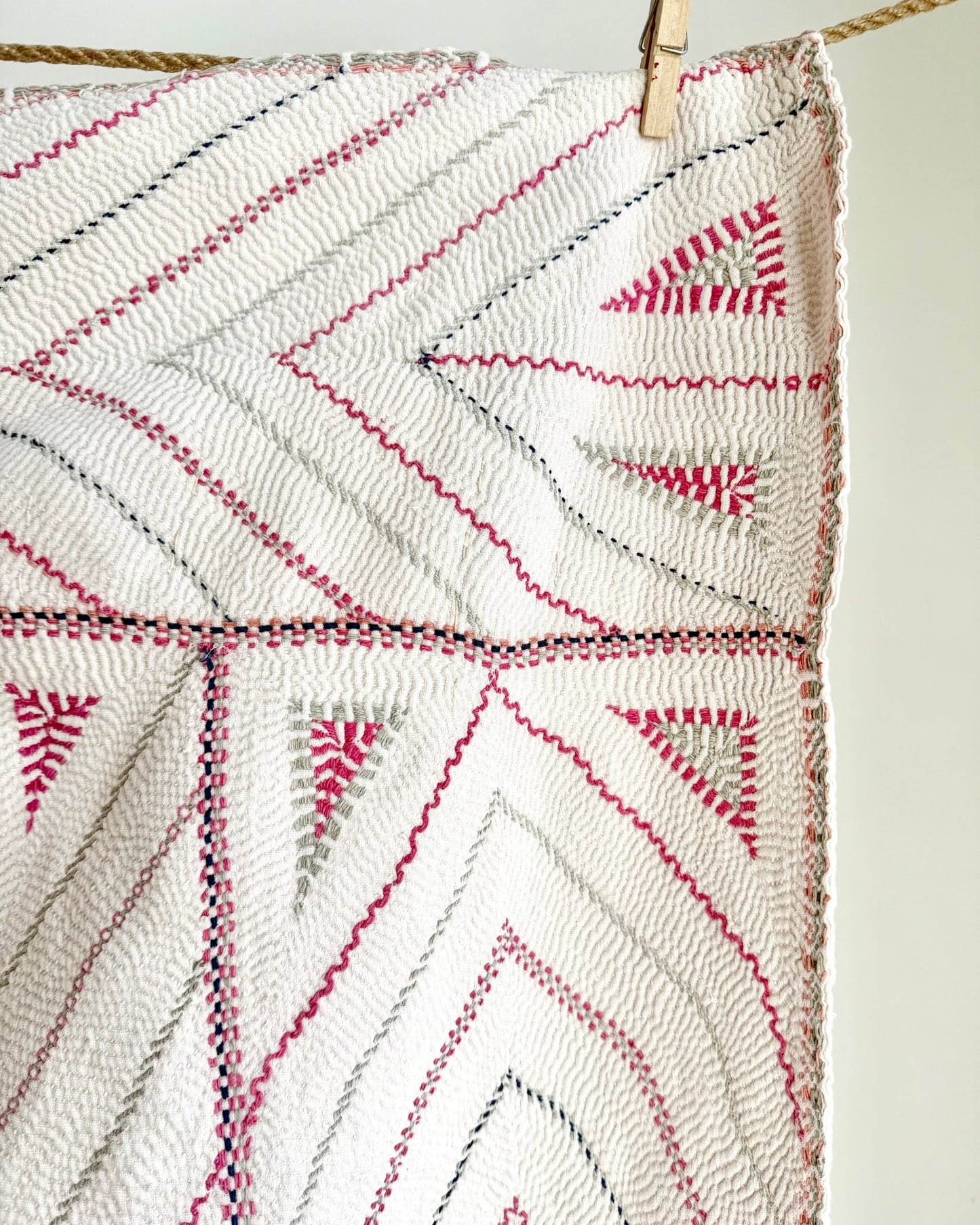 Large Antique Hand Embroidered White Nakshi Kantha From Bengal - Biggs & Hill