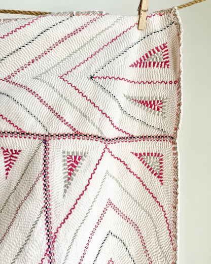 Large Antique Hand Embroidered White Nakshi Kantha From Bengal - Biggs & Hill