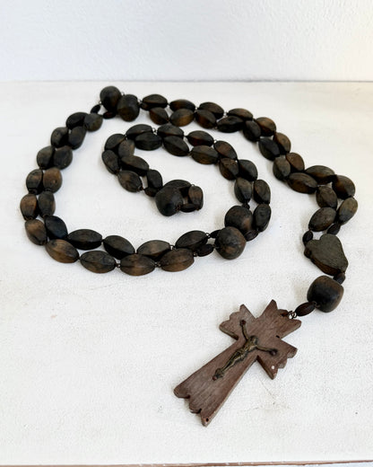 Vintage French Lourdes Rosary (Chapelet) – Wooden Pilgrimage Beads