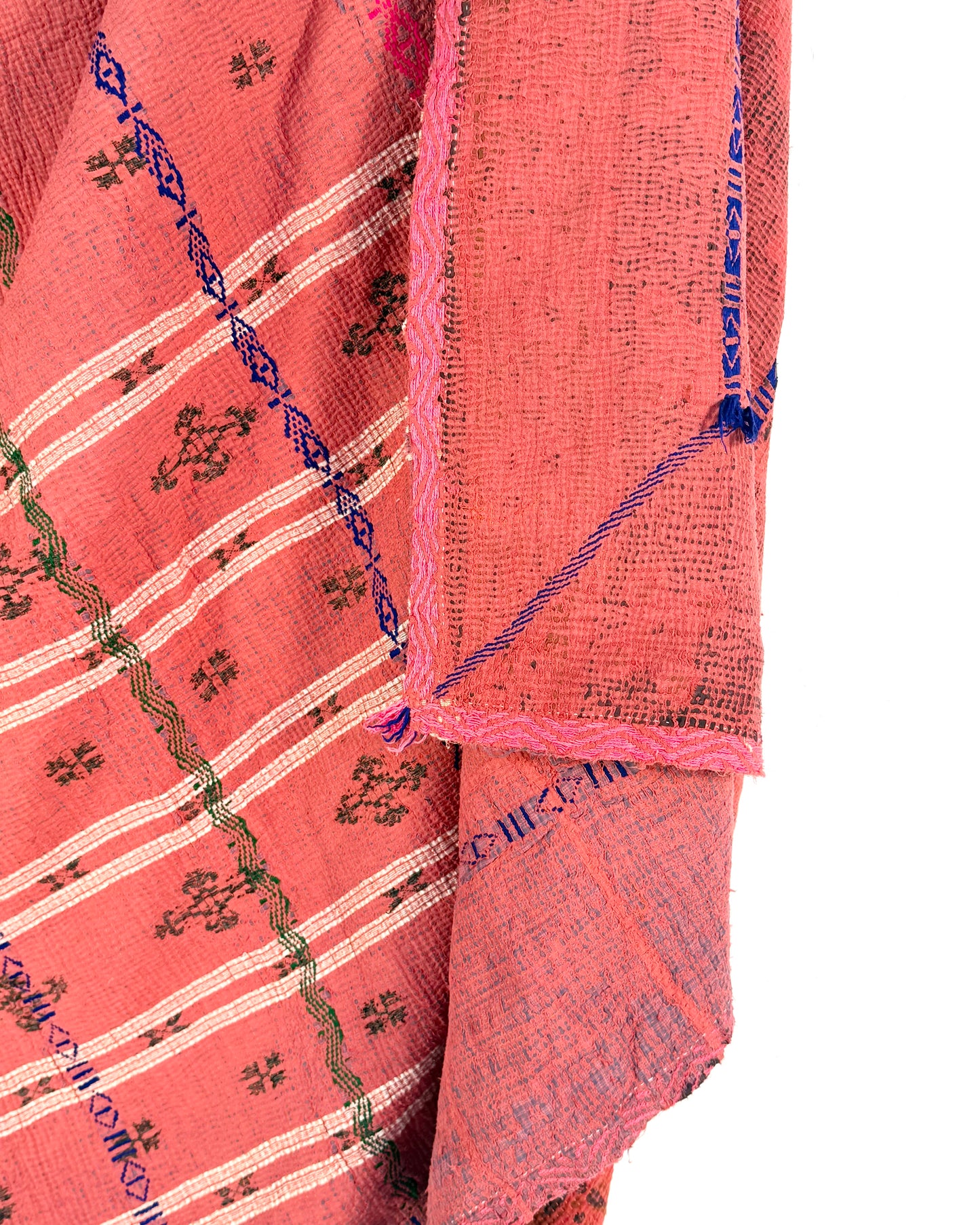 Extra Large Embroidered Vintage Kantha Quilt in Deep Red
