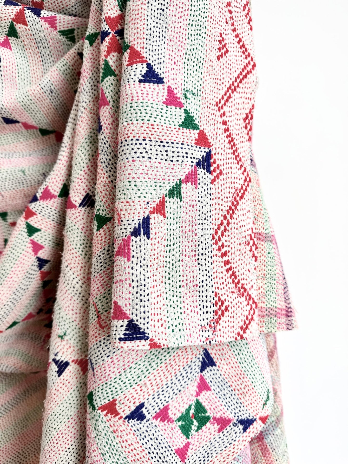 Project Kantha Quilt: Off - white With Geometric Embroidery - Biggs & Hill