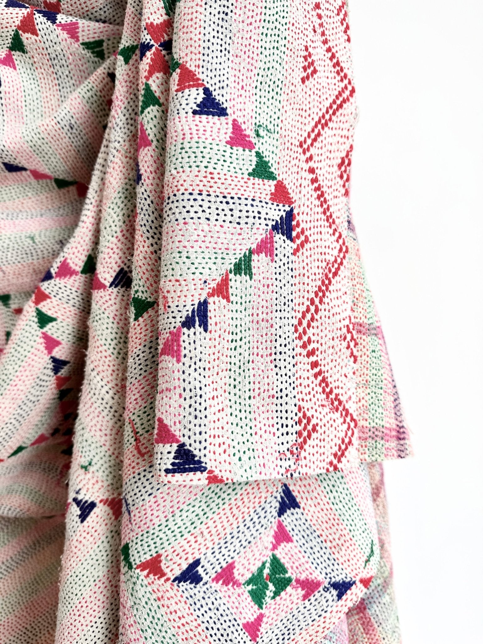 Project Kantha Quilt: Off - white With Geometric Embroidery - Biggs & Hill
