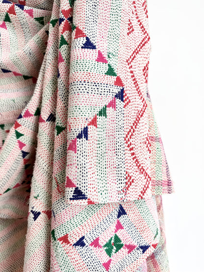 Project Kantha Quilt: Off - white With Geometric Embroidery - Biggs & Hill