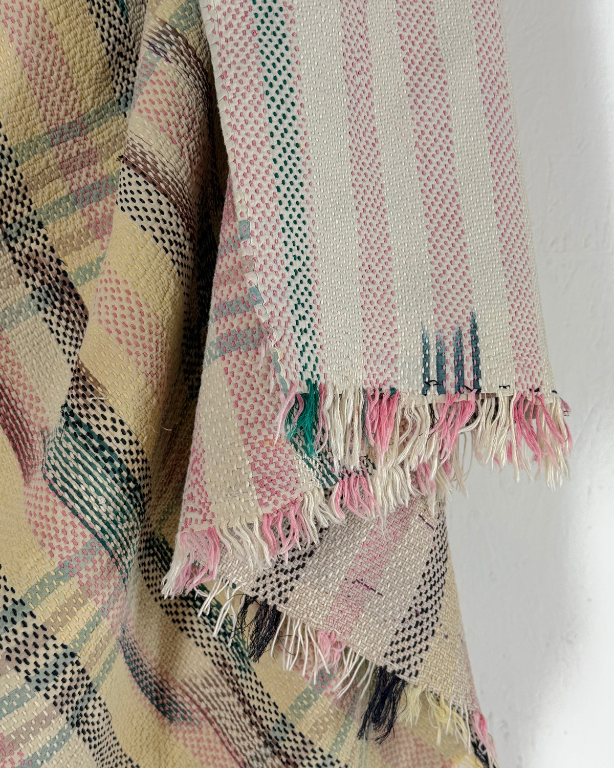 Striped Ikat Vintage Kantha Quilt in Light Pinks