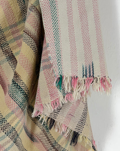 Striped Ikat Vintage Kantha Quilt in Light Pinks