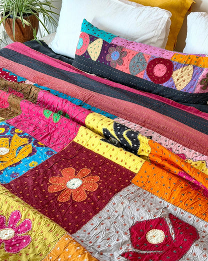 Patchwork Hand Stitched Jogi Bedspread 05 - Double/ King Size - Biggs & Hill