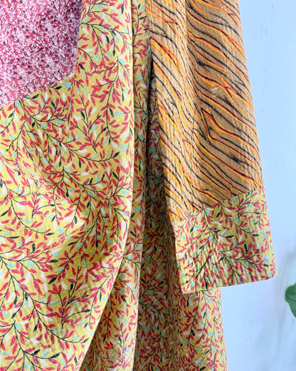 Fine Stitched Vintage Kantha Quilt in Pink, Yellow and Mustard - Biggs & Hill