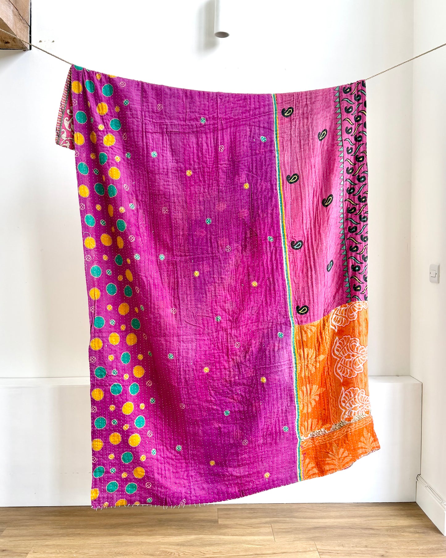 Vintage Cotton Kantha Quilt In Purple and Orange #44