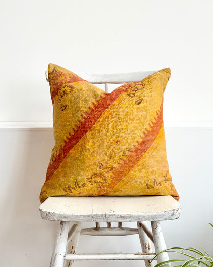 Vintage Kantha Cushion In Yellow and Blue - 45cm Square