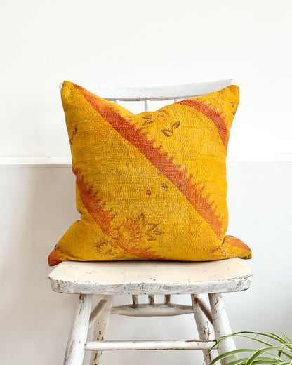 Vintage Kantha Cushion In Yellow and Blue - 45cm Square