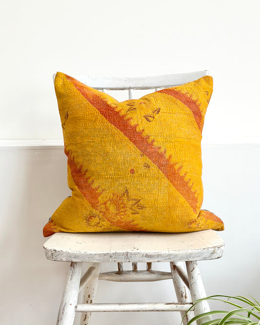 Vintage Kantha Cushion In Yellow and Blue - 45cm Square