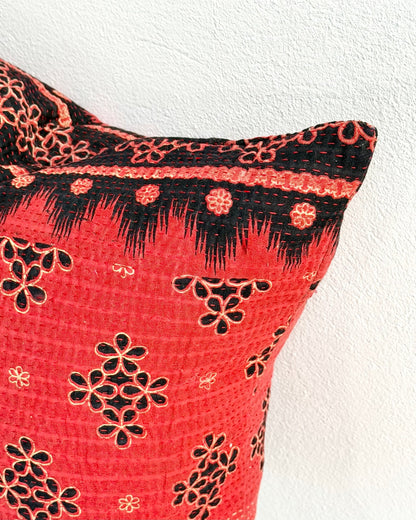 Handmade Reversible Vintage Kantha Cushion Cover In Red and Black - 45cm (18") - Biggs & Hill