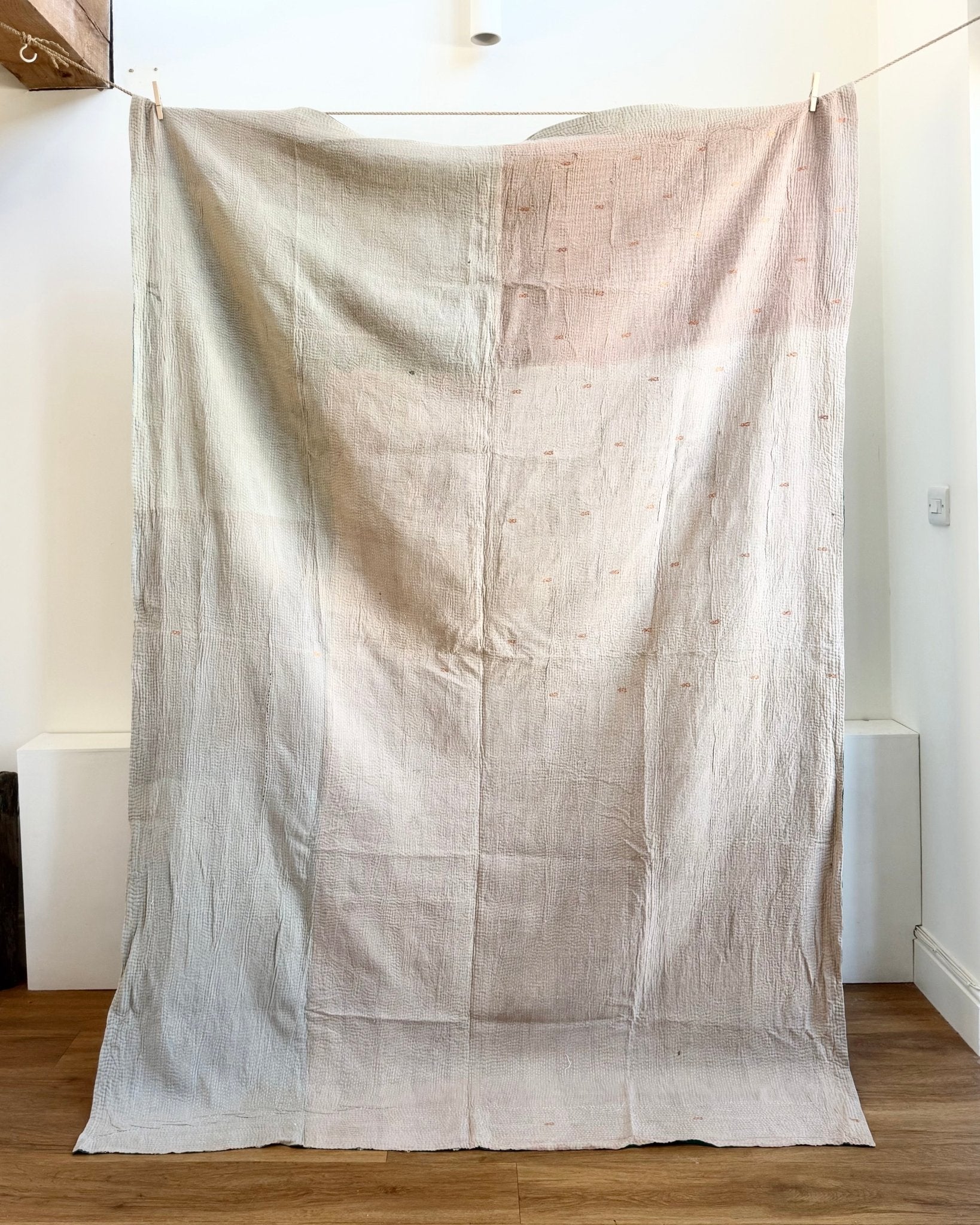 Project Kantha Quilt: Emerald Green and Beige - Biggs & Hill