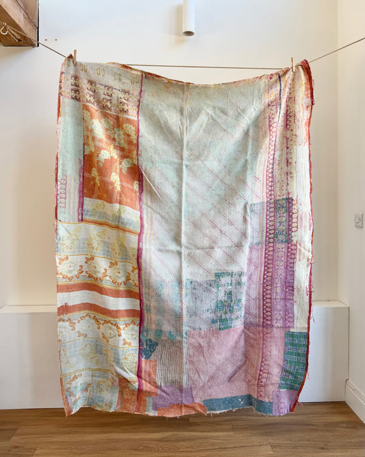 Project Kantha Quilt: Pink and Blue With Aged Texture