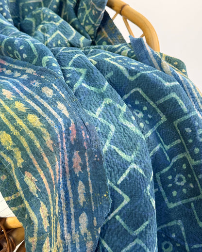 Large Heavy Indigo Print Kantha Quilt