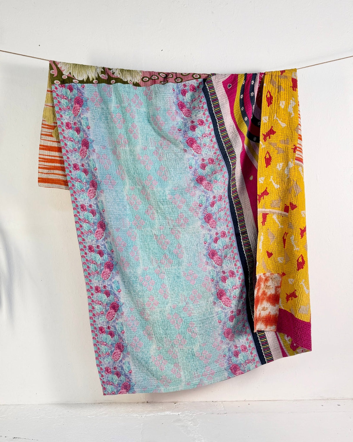 Extra Large Fine Stitched Vintage Kantha Quilt in Vibrant Multicolour Patterns - Biggs & Hill