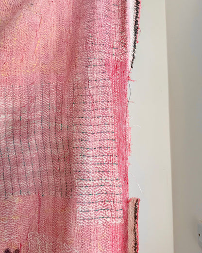 Project Kantha Quilt: Pink and Green With Authentic Aged Texture - Biggs & Hill
