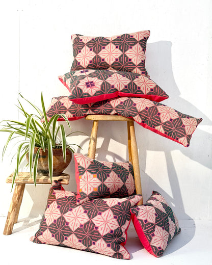 Vintage Galichi Kantha Cushion Cover In Pink - Large Rectangular