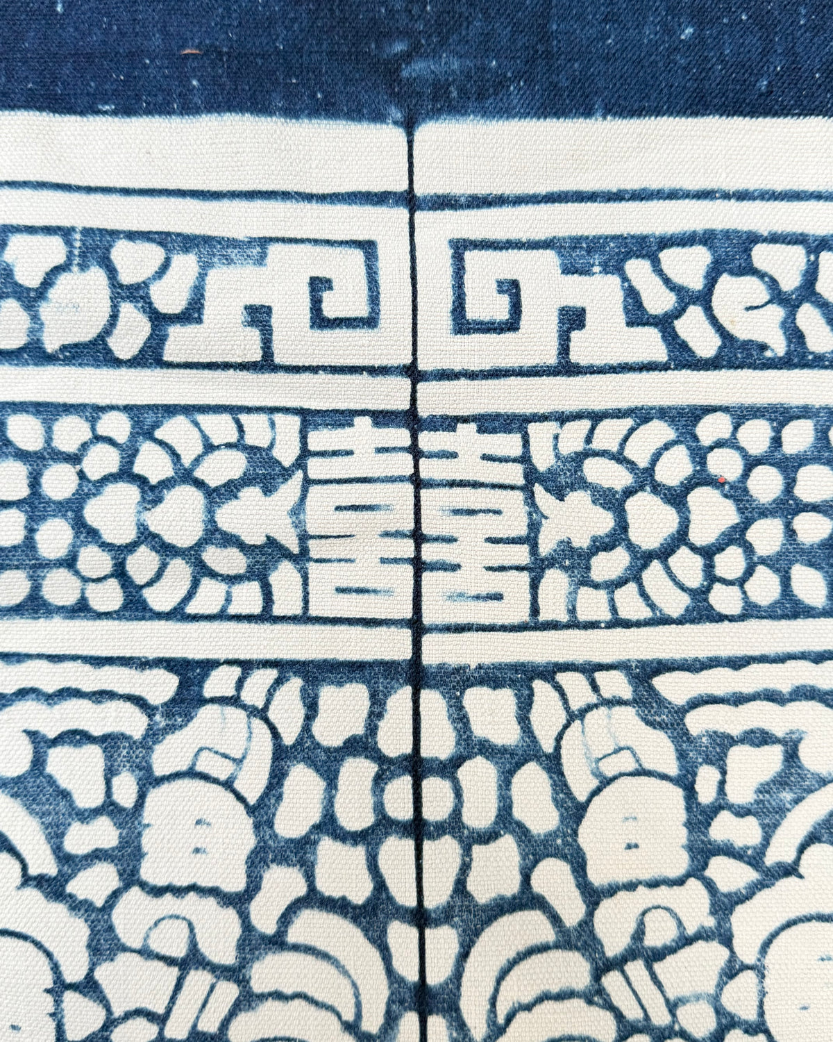 Vintage Chinese Blue Jiaxie Wedding Quilt Face – Drama Pattern