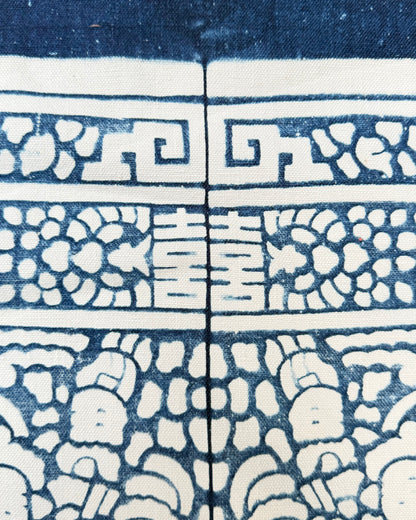 Vintage Chinese Blue Jiaxie Wedding Quilt Face – Drama Pattern