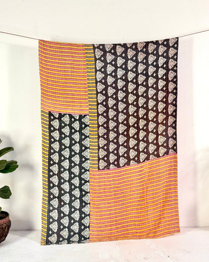 Vintage Cotton Kantha Quilt In Orange and Red 04 - Biggs & Hill