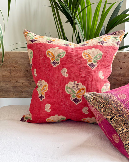Vintage Kantha Cushion In Pink and Purple - 45cm Square