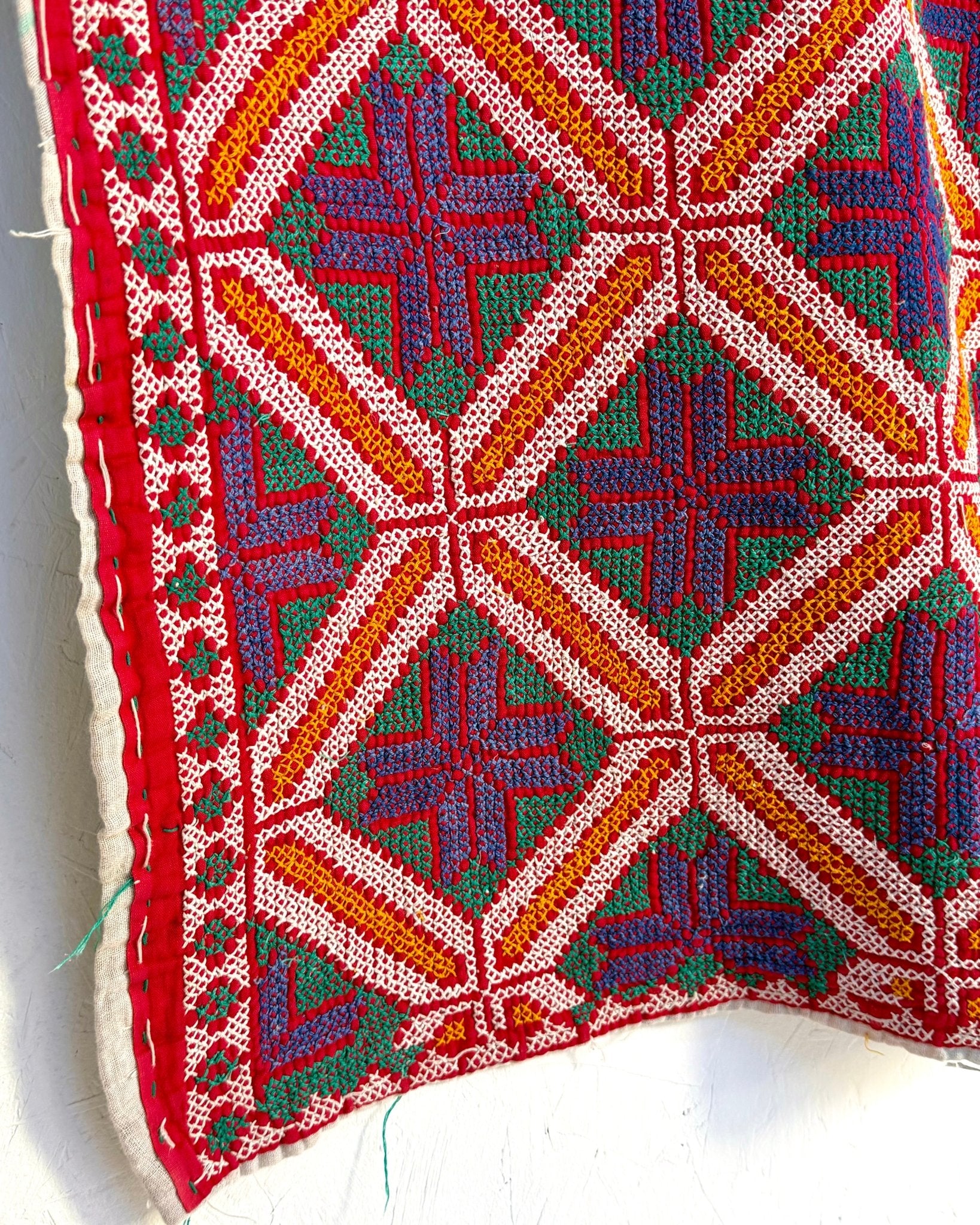 Heavy Vintage Galicha Kantha Quilt In Blue and Red - Biggs & Hill