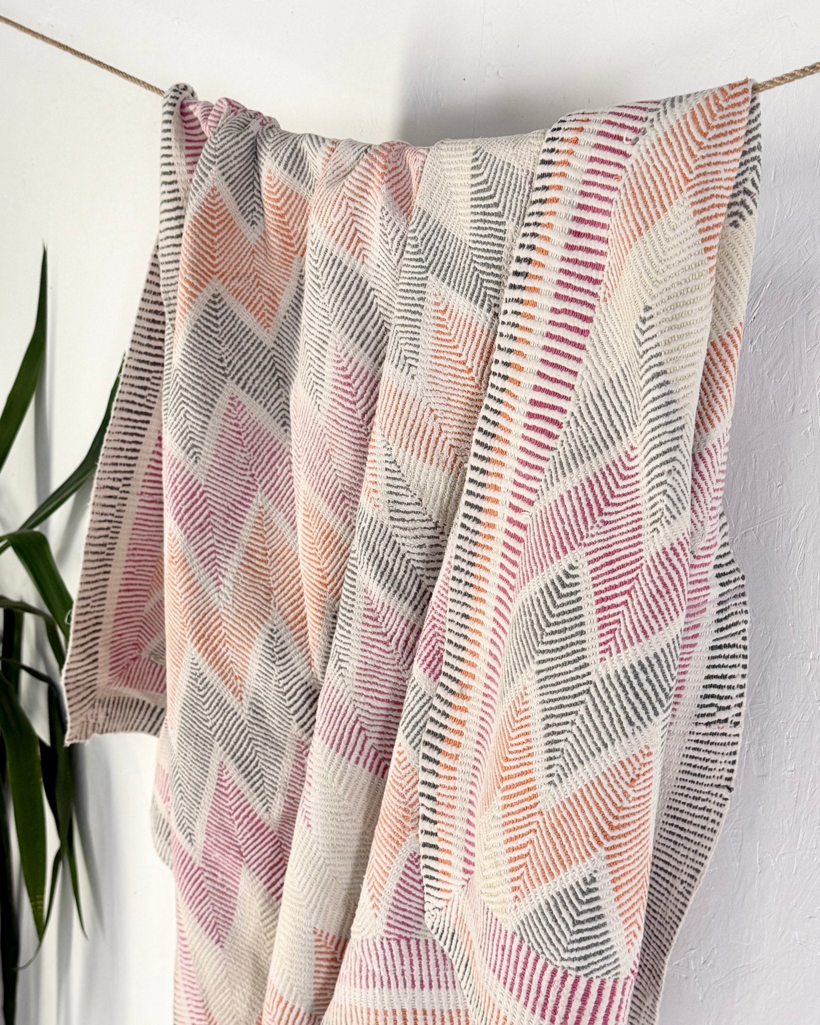 Heavy Vintage Lohori Kantha Quilt in Pink and Yellow Zig Zags - Biggs & Hill