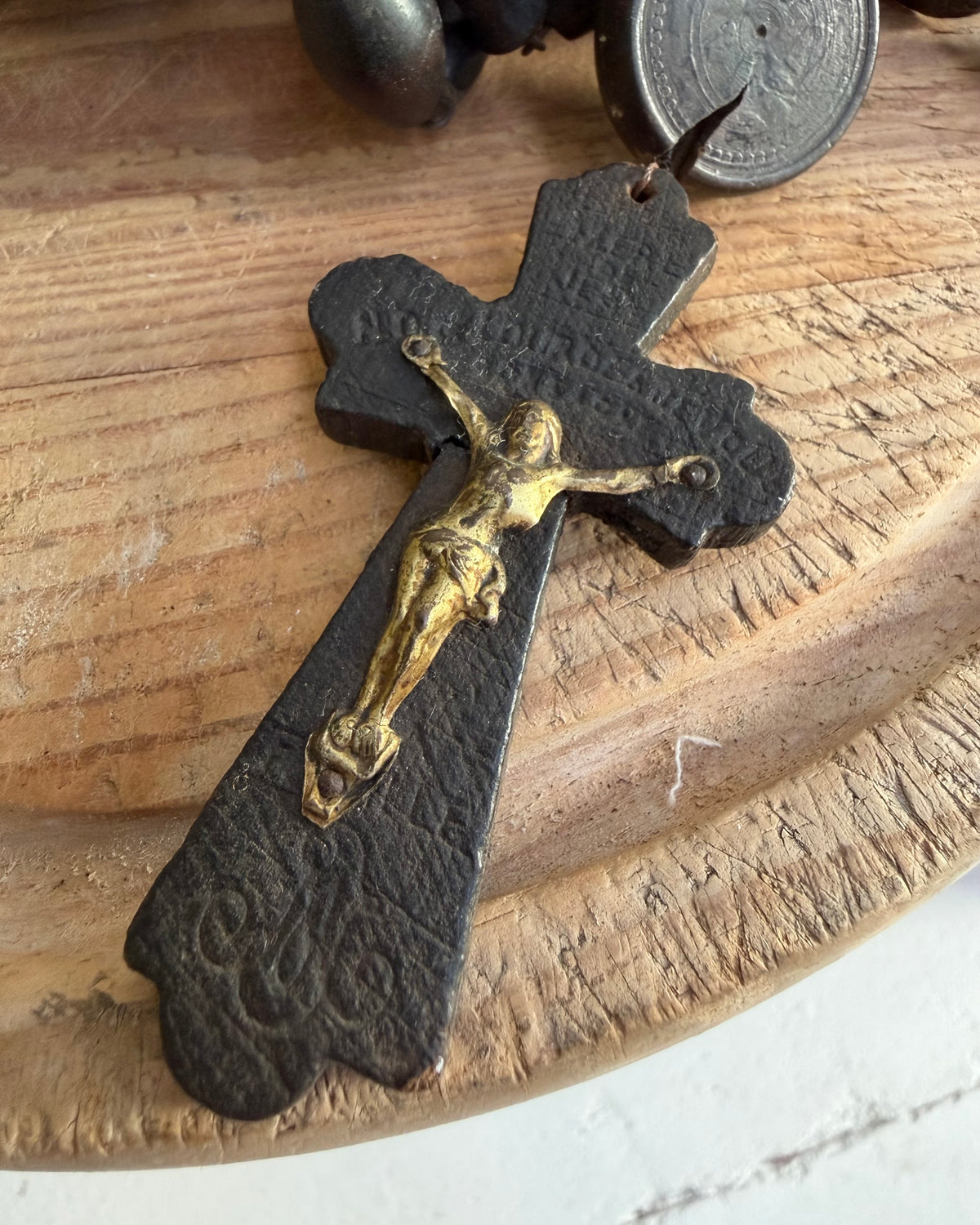 Vintage French Lourdes Ebony Rosary (Chapelet) – Wooden Pilgrimage Beads