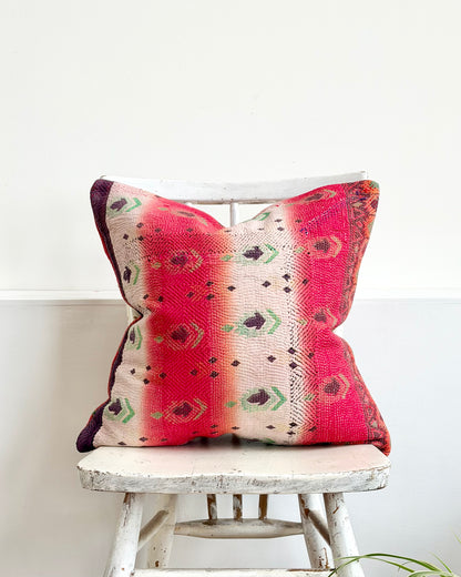 Vintage Kantha Cushion In Pink, White and Purple - 45cm Square
