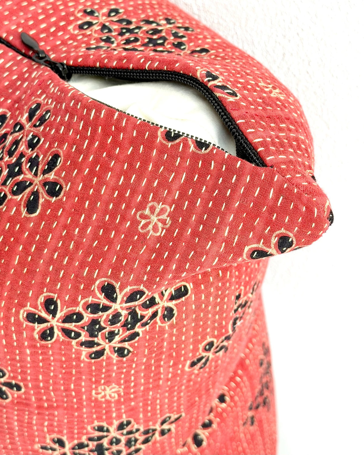 Handmade Reversible Vintage Kantha Cushion Cover In Red and Black - 45cm (18") - Biggs & Hill