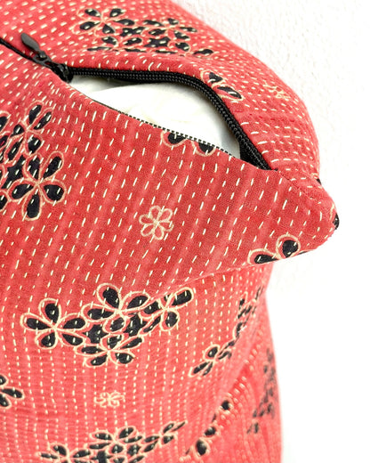 Handmade Reversible Vintage Kantha Cushion Cover In Red and Black - 45cm (18") - Biggs & Hill