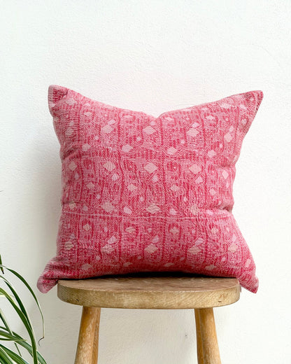 Handmade Vintage Kantha Cushion Cover In Pink- 45cm (18") Square - Biggs & Hill