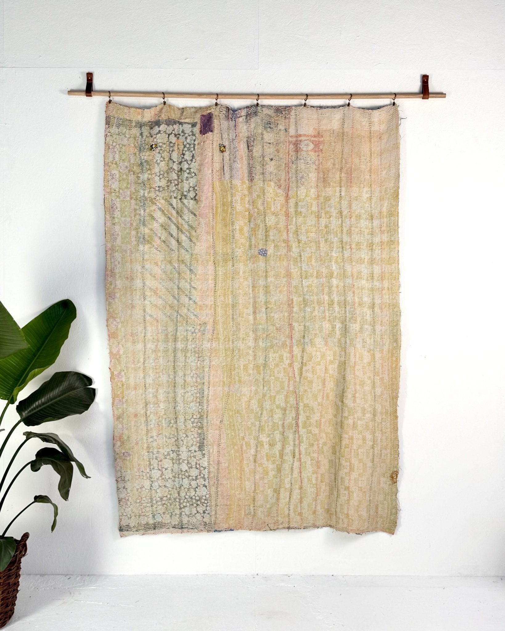 Textured Vintage Kantha Quilt In Blue and Gold - Biggs & Hill