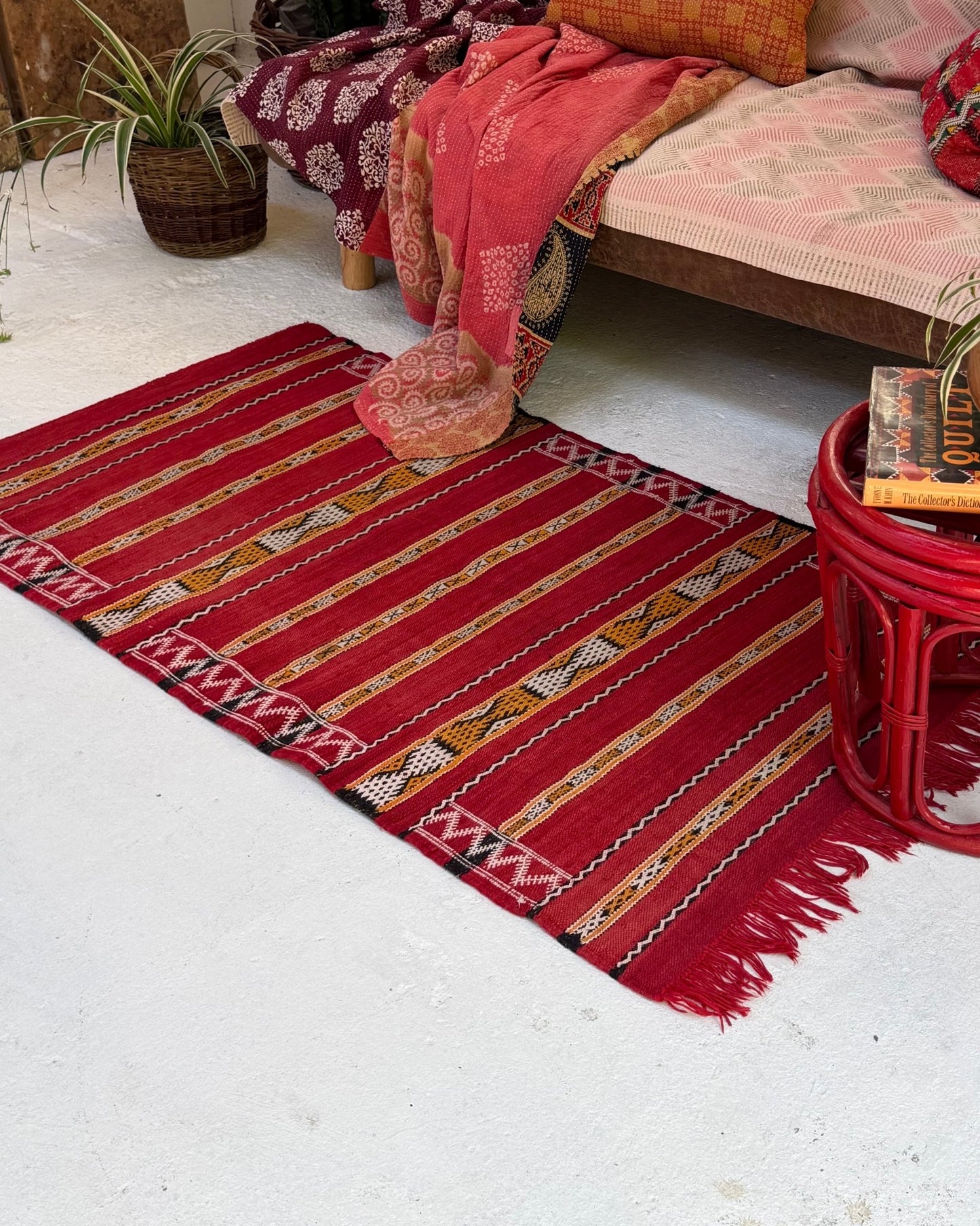Red Vintage Moroccan Wool Kilim Rug - Biggs & Hill