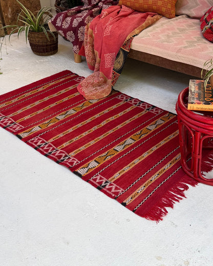 Red Vintage Moroccan Wool Kilim Rug - Biggs & Hill