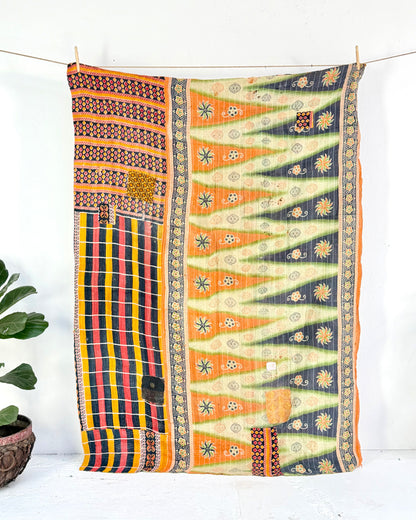 Project Kantha Quilt: Geometric Orange and Green