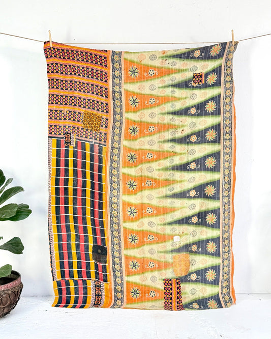 Project Kantha Quilt: Geometric Orange and Green - Biggs & Hill