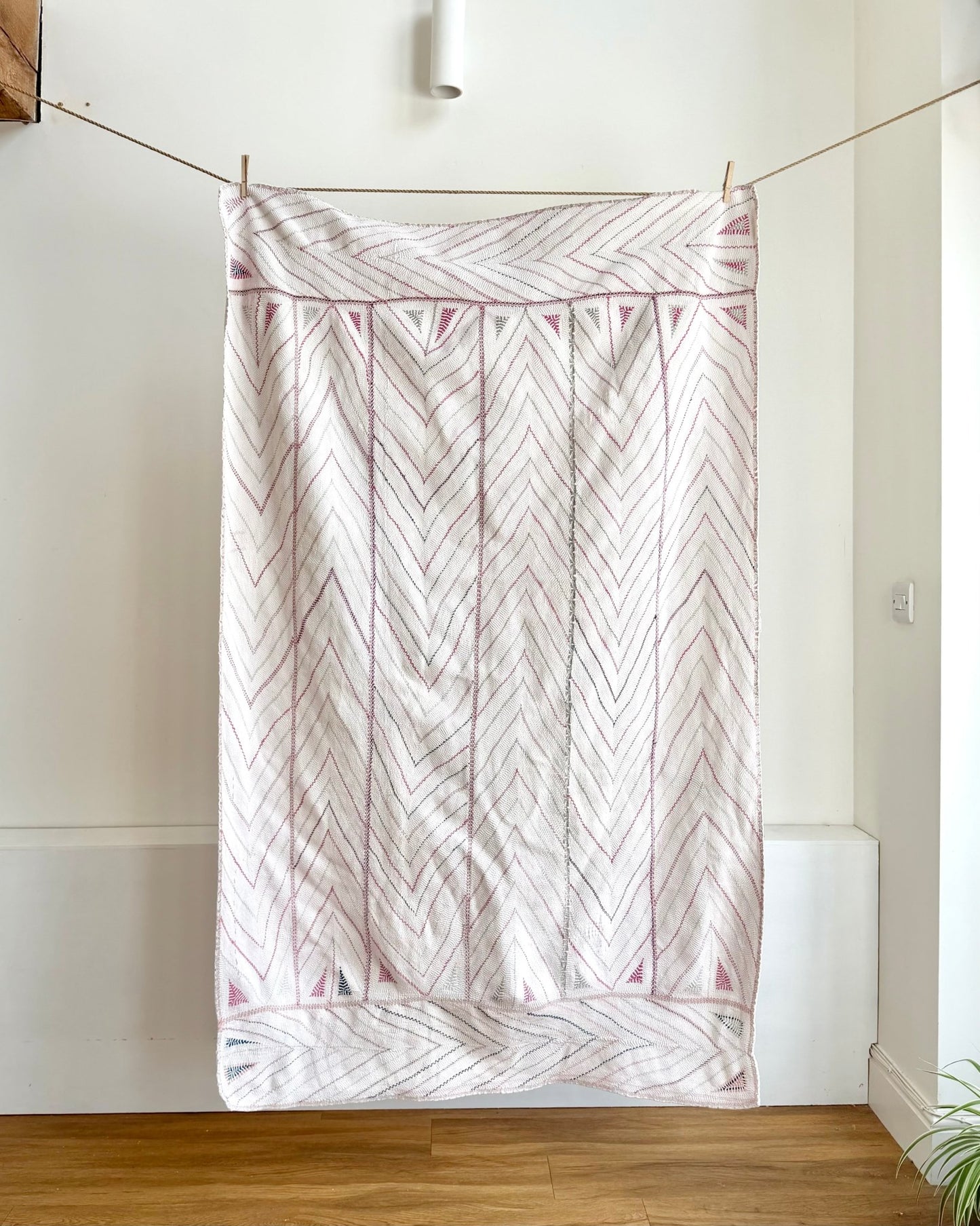 Large Antique Hand Embroidered White Nakshi Kantha From Bengal - Biggs & Hill