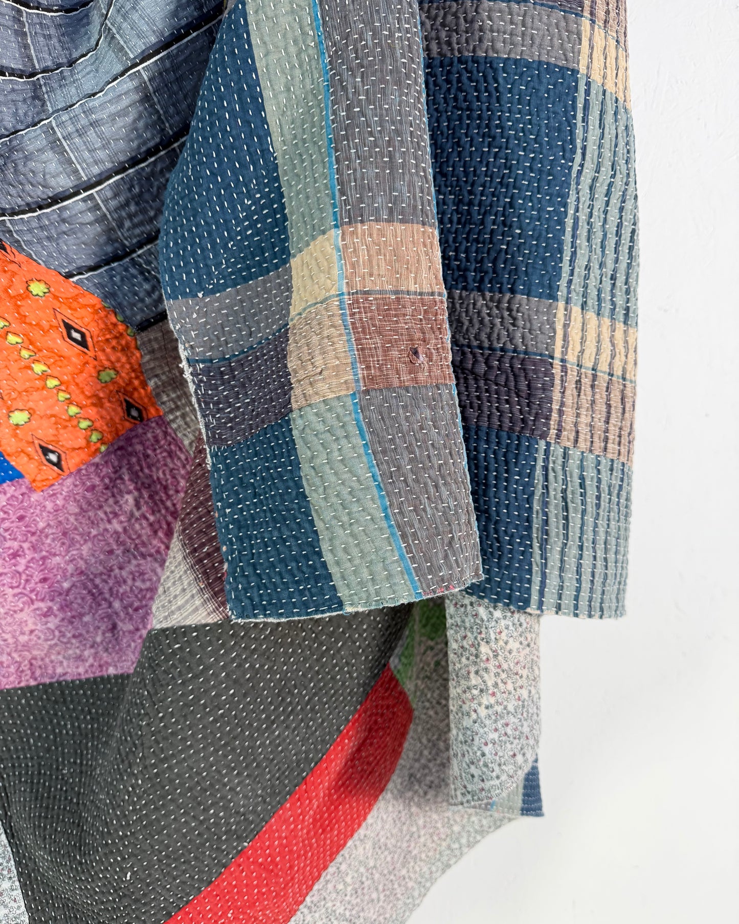 Large Fine Stitched Vintage Kantha Quilt in Multicolour Patchwork