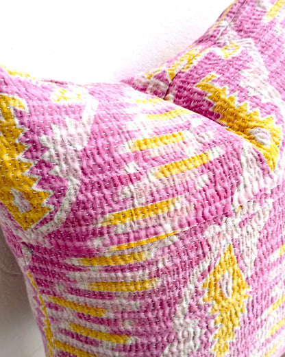 Handmade Vintage Kantha Cushion Cover In Pink - 45cm (18") Square