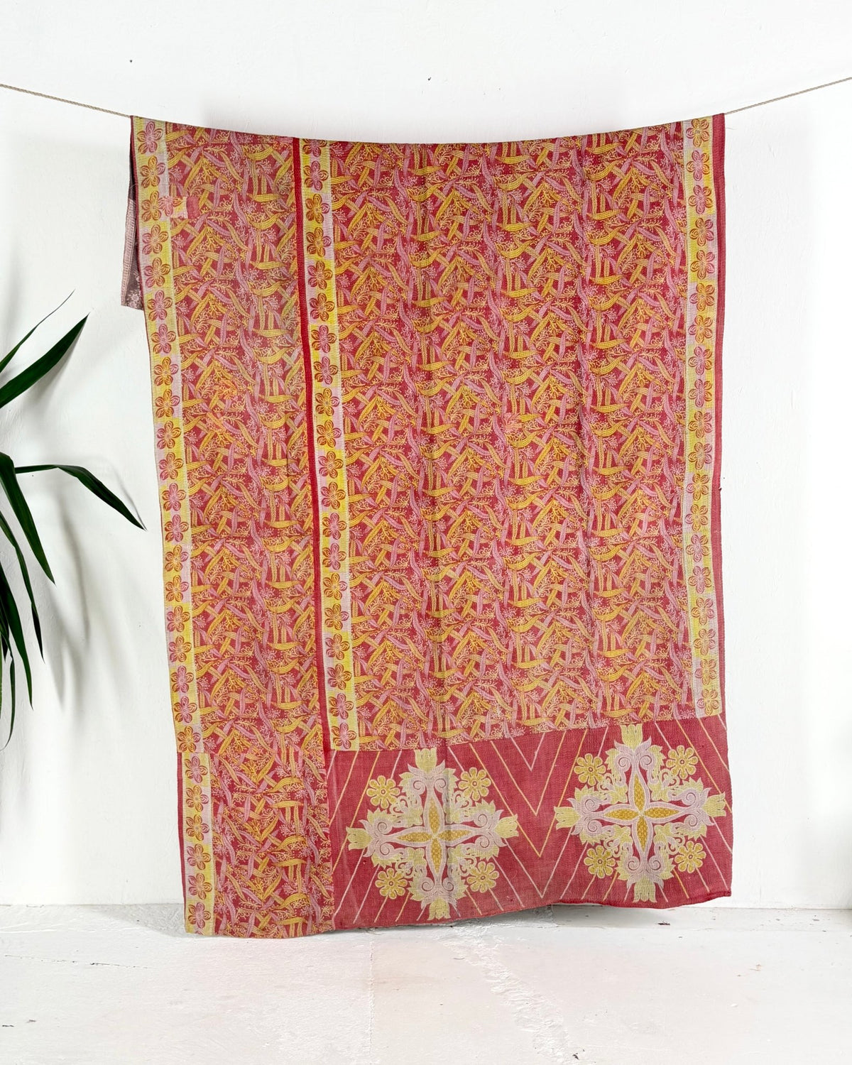 Large Fine Stitched Vintage Kantha Quilt in Pink, Orange and Lilac - Biggs & Hill